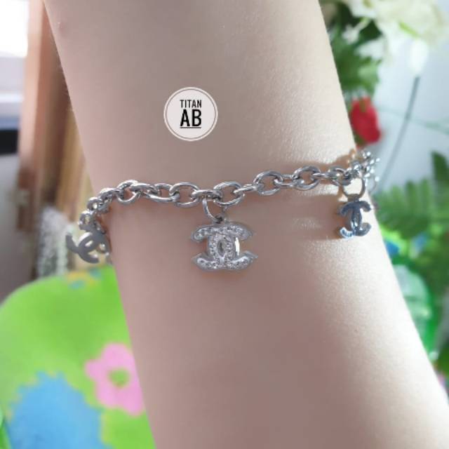 TITANIUM GELANG RANTAI CHANEL SILVER