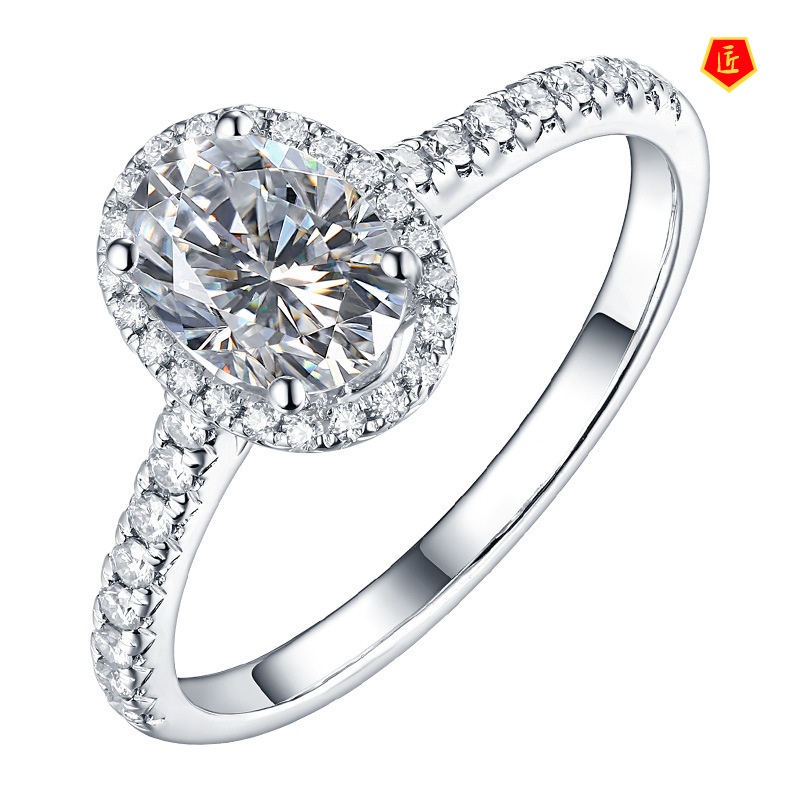 [Ready Stock]Graceful Fashion Micro-Inlaid Oval Moissanite Open Ring for Women