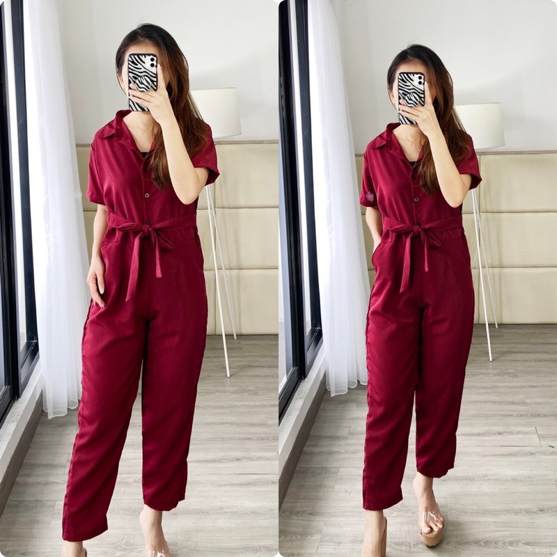 Jumpsuit casual wanita panjang  lengan pendek / jumpsuit busui ( K 456  )