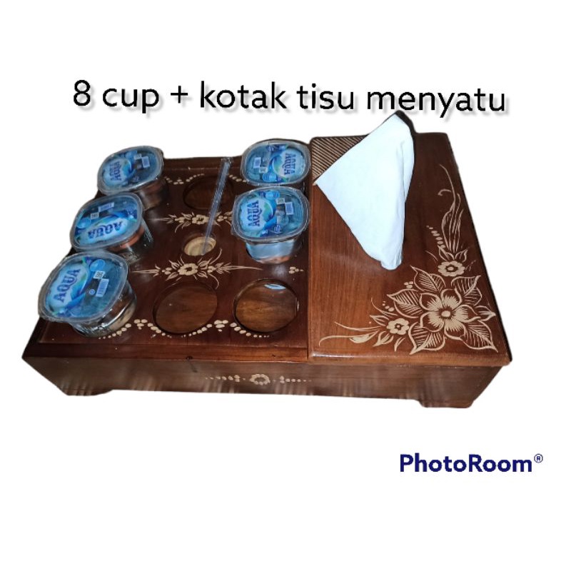 tempat aqua gelas - nampan gelas - tempat aqua dan kotak tisu - toko kayu jati