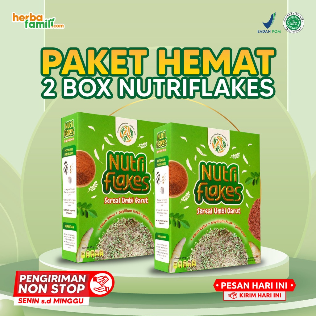 Nutriflakes Sereal Umbi Garut With Psylium Husk &amp; Daun Kelor Paket 2 Box 280 gr