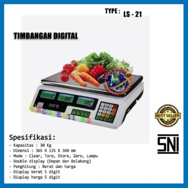 Timbangan Digital Buah/Laundry/Sembako/Timbangan Digital LS-21 Lesindo 30Kg