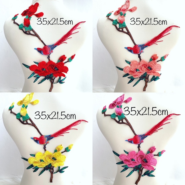 Bordir Tempel Burung + Bunga / Patch Bunga