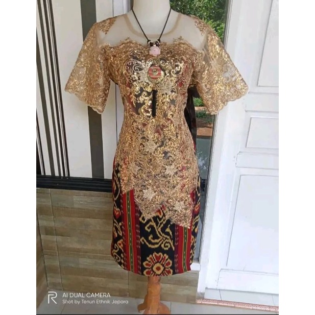 DRESS BROKAT TENUN FASHION TROSO JEPARA, DRESS CASUAL BROKAT TENUN ETNIK JEPARA, DRESS TENUN KOMBINA