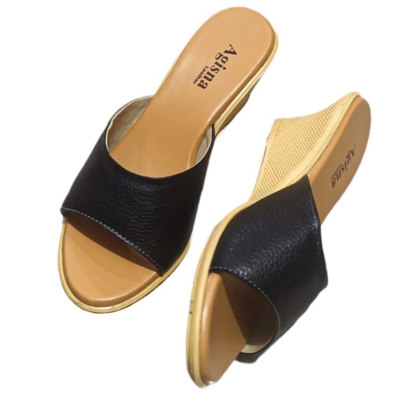 sandal kulit wanita wedges sandal sol karet 5cm model terbaru sukaregang garut