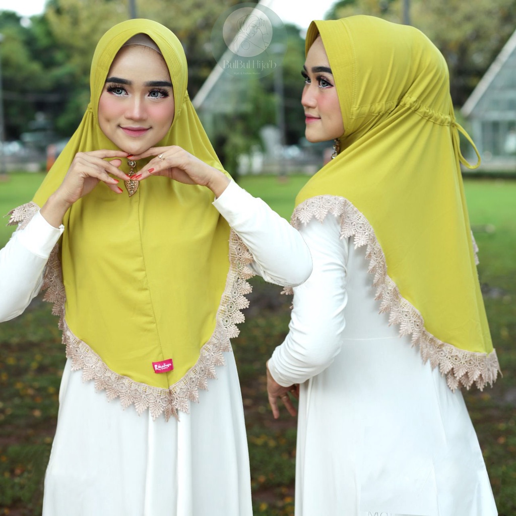 Kerudung Instan Jersey Serut Prada Renda Import Jilbab Instan Jersey Premium Termurah BulBul Hija'b