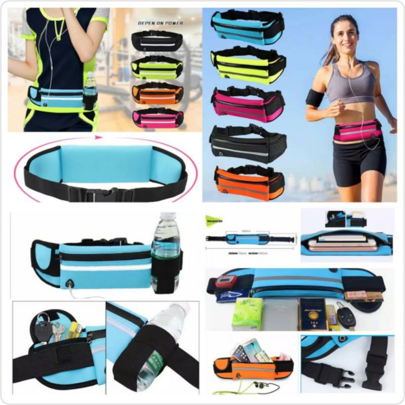 POCKETS RUNNING BELT TAS PINGGANG SPORT OLAHRAGA LARI JOGGING SEPEDA WATERPROOF