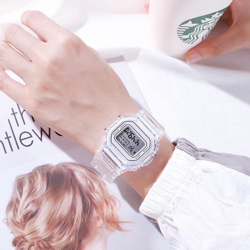 ✅COD Jam Tangan Wanita Analog Digital Transparent Square Dial For Student Couples Watch