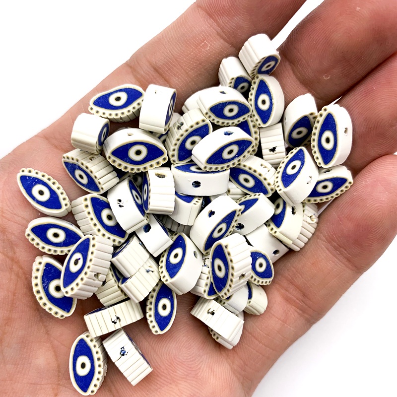 30pcs / lot Mata Iblis Bahan Polymer Clay Ukuran 12x7mm Handmade DIY Untuk Aksesoris Perhiasan