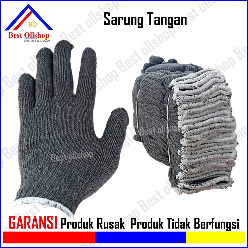 Sarung Tangan Safety Tukang Bangunan / Sarung Tangan Kain Katun Abu Abu Benang Rajut Super