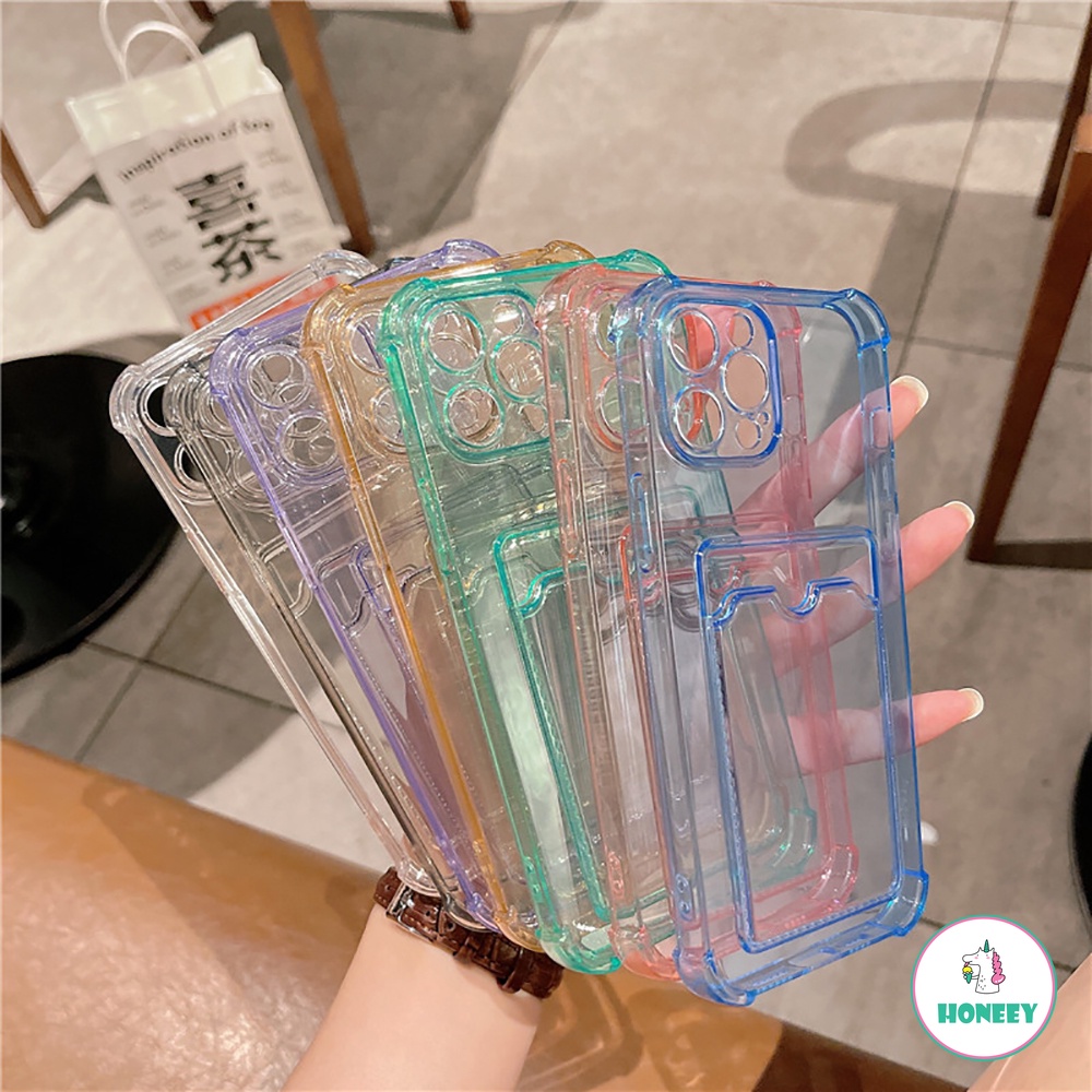 Transparent Credit Card Holder Wallet Phone Case compatible for IPhone 12 Pro 11 Pro Max X XS Max XR 8 7 Plus Card Slot Shockproof Soft TPU Back Cover