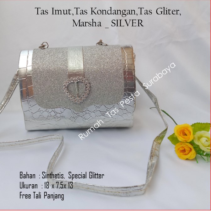 Tas Imut,Tas Kondangan,Tas Gliter,Marsha _ SILVER