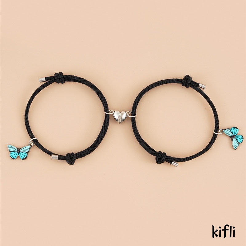 2Pcs Fashion,Gelang Pasangan,Magnetik Kupu-kupu Warna,Tenunan Aksesoris Unisex