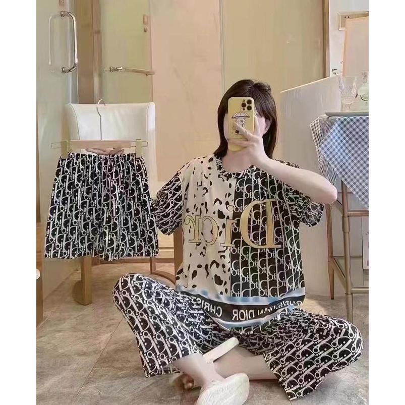 baju tidur / pakaian tidur /dewasa / baju tidur set 3in1 import bahan spandek / piyama