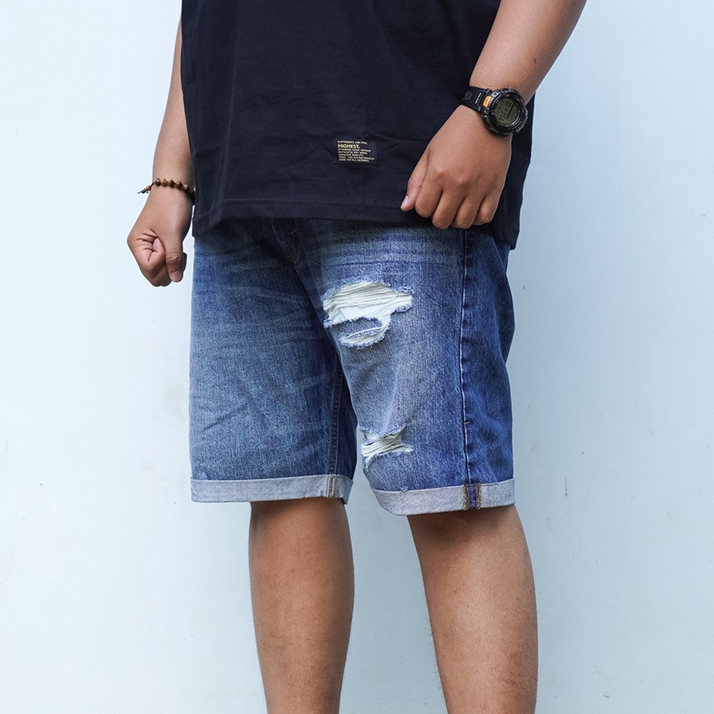 HIGHEST Celana Pendek Jeans Ripped Pria Bigsize Jumbo Original Hd5