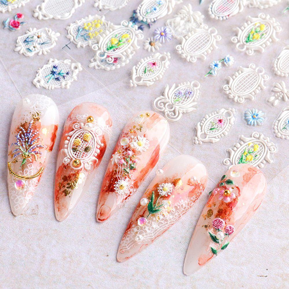 AUGUSTINA Agustina 5D Ukir Stiker Kuku Tengkorak Tiga Dimensi Perekat Diri Manikur Aksesoris Nail Art Dekorasi