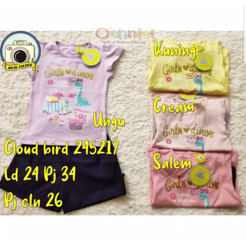 cloud bird setelan stelan baju kaos anak bayi perempuan cewek cewe girl dino 12-18 bulan lebaran