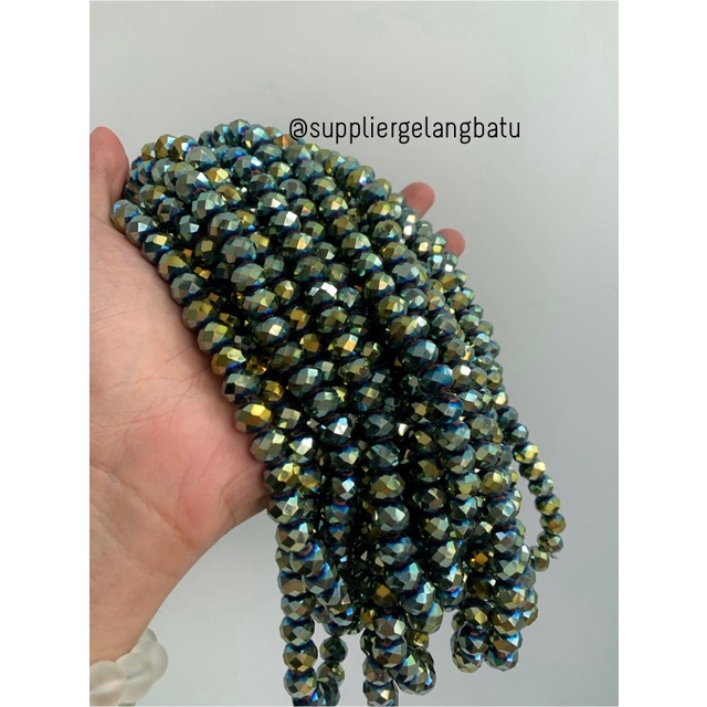 Crystal Ceko kilap 10mm HIJAU METALIK green metalic rondel donat craft