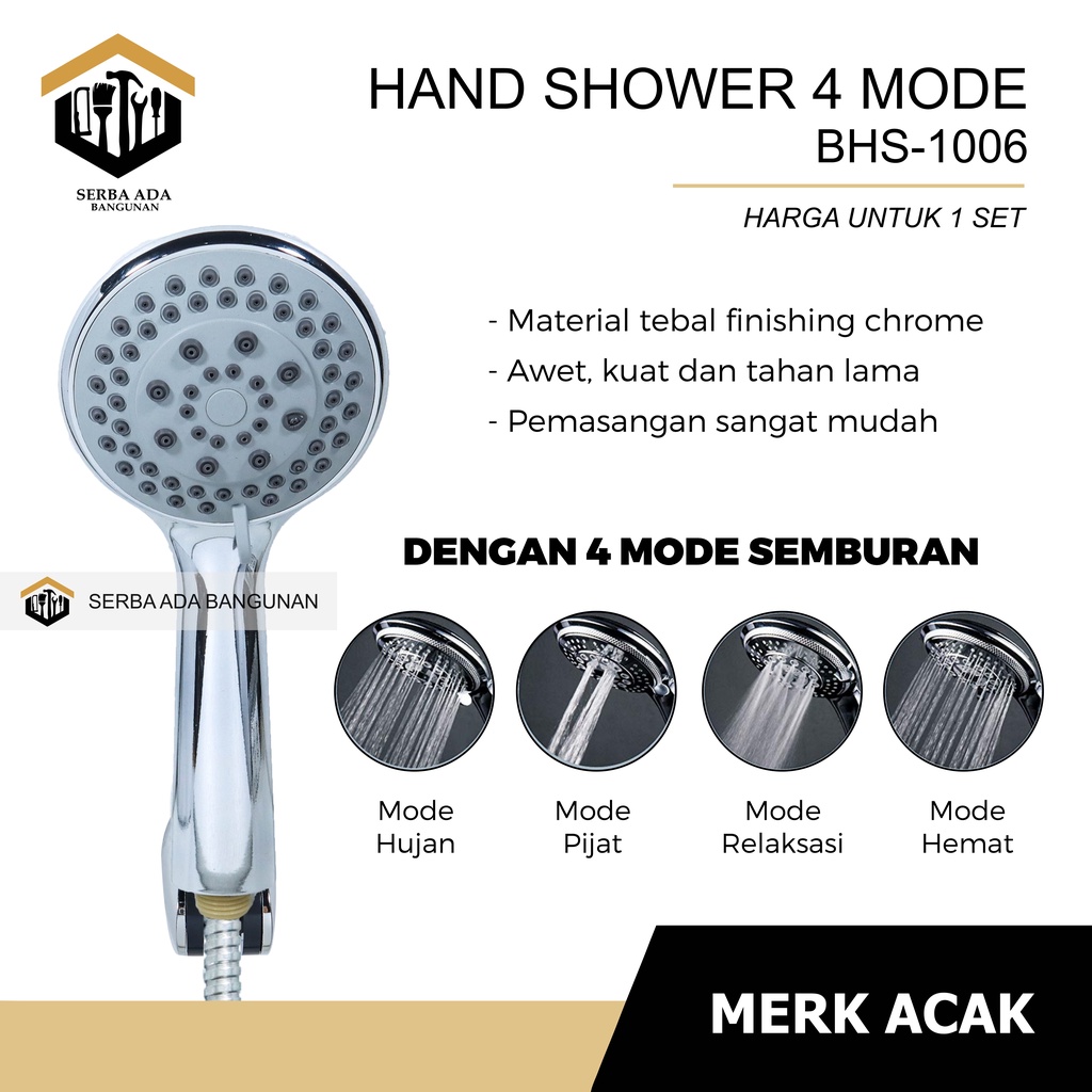 Paket Hemat Hand shower + Braket Shower system + Selang 150cm