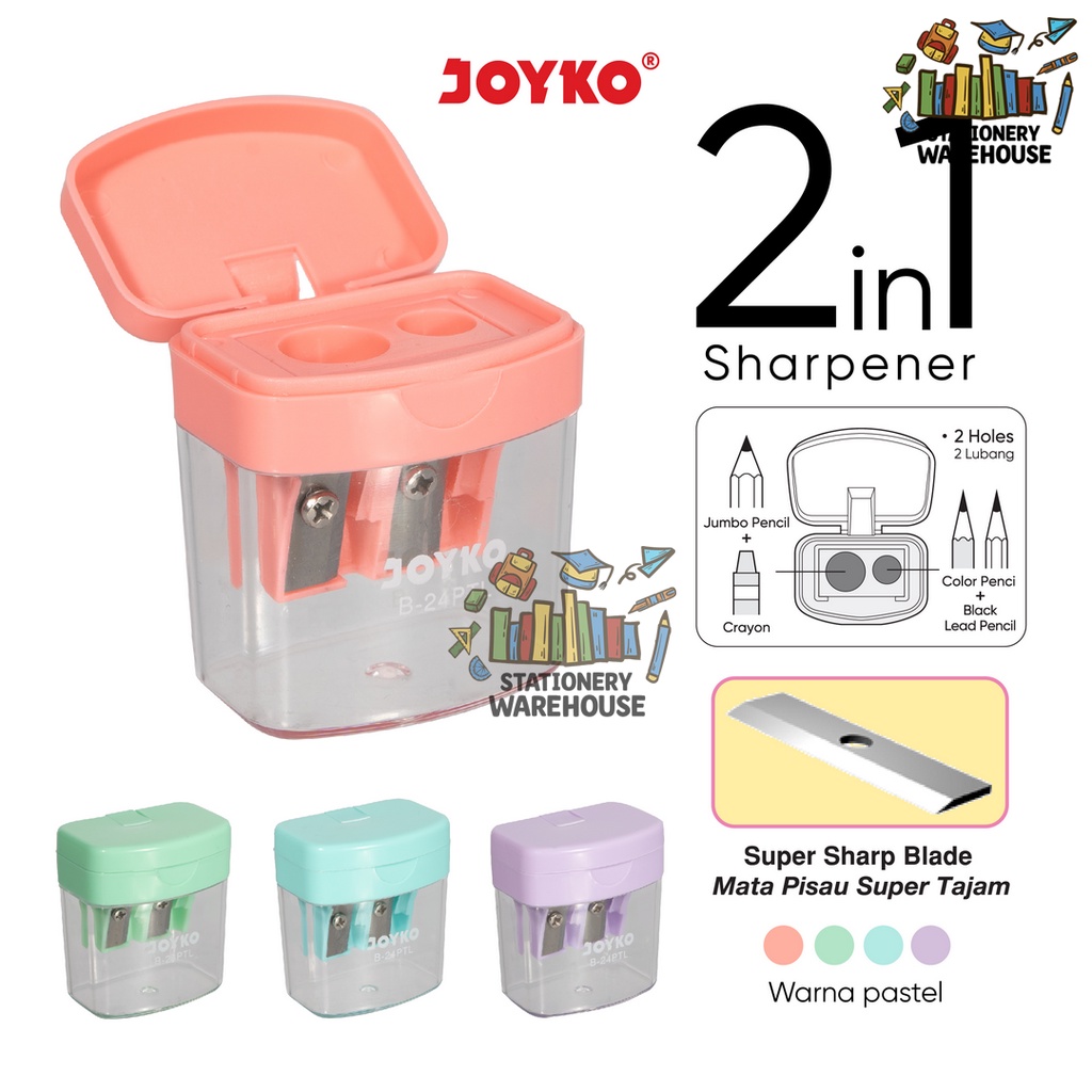 

Rautan Serutan Sharpener Joyko B-24PTL 2 In 1 Pastel Color