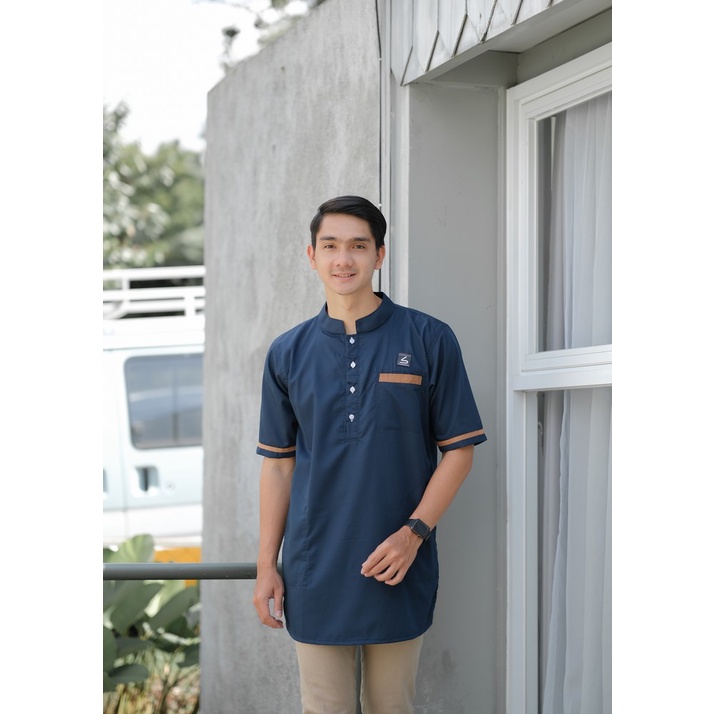 Baju Koko Kurta Modern Fit / Kurta Kasual Muslim - Soleh Abu Bakar Navy