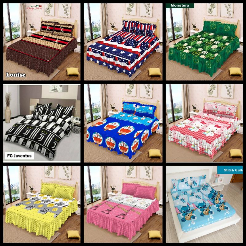 Lady Rose - Sprei Rumbai King Set 180x200 Motif Star Stripe Parisian Hello Kitty Daniel Cake Doraemo