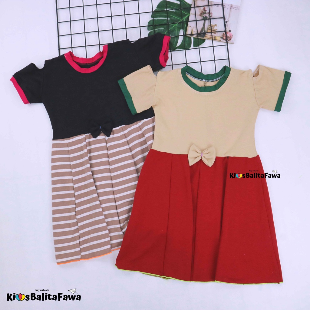 Dress Sabrina uk 6-7 Tahun / Baju Anak Perempuan Lengan Pendek Gaun Pesta Cewek Harian Murah Babycinnamon