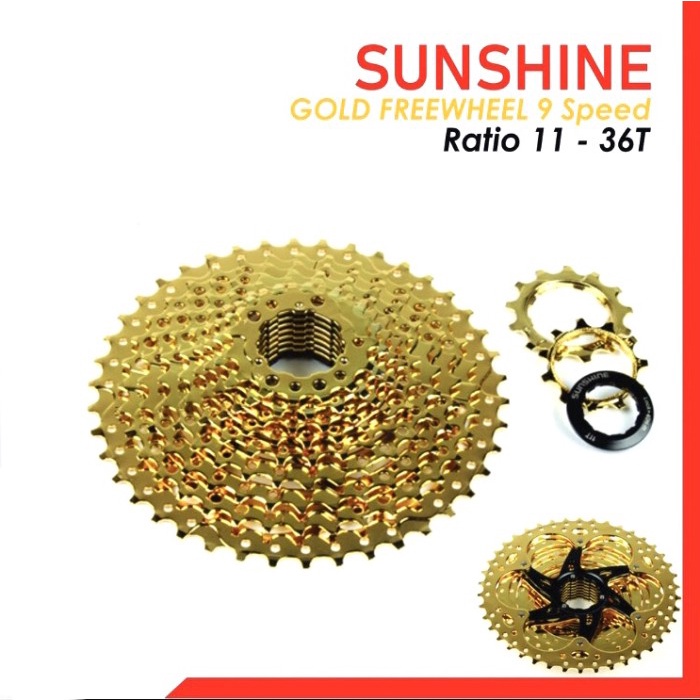 Sproket cassette sepeda Sunshine gold 9speed 11-36T