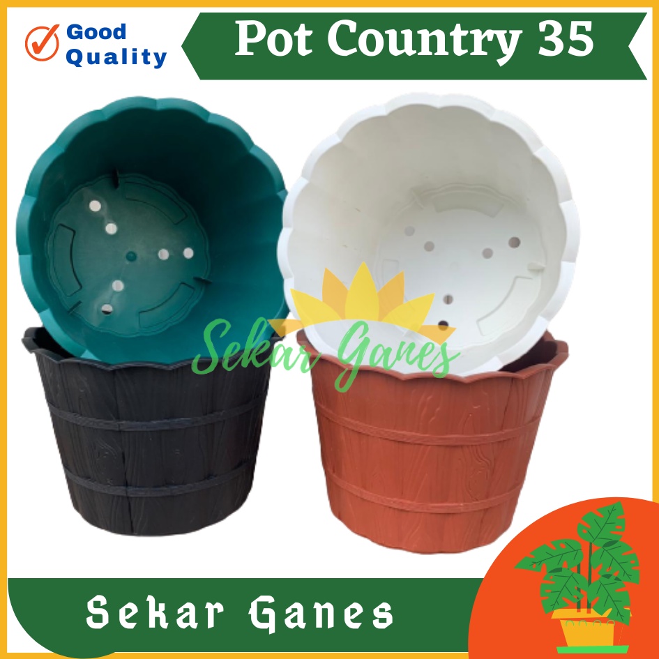 Pot Shallom Country 35 Putih Hitam Hijau Merah Bata Coklat Terracotta Terakota Orange Oren Pot Motif Gentong Kayu Tebal Cantik Pot Bunga Putih Besar Murah - Pot Motif Bambu