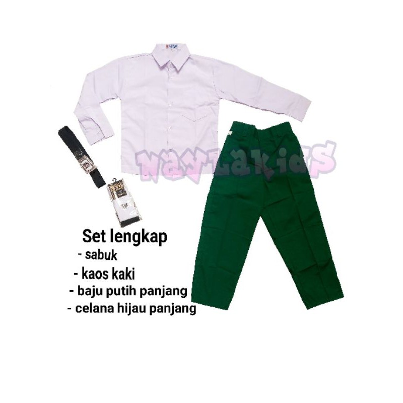 setelan seragam sekolah MI anak laki laki baju paniang celana panjang