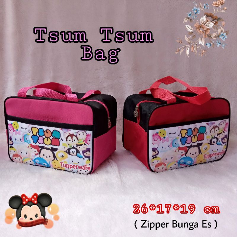 Tas Tsum Tsum Tupperware ( Zipper Bunga Es ) / tas bekal karakter / tas makan siang / tas ultah