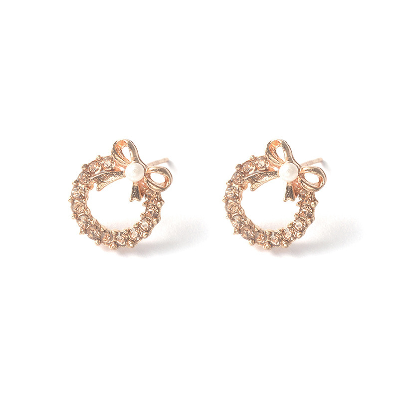 Anting Tusuk Desain Pita Hias Mutiara+Berlian Imitasi Untuk Wanita