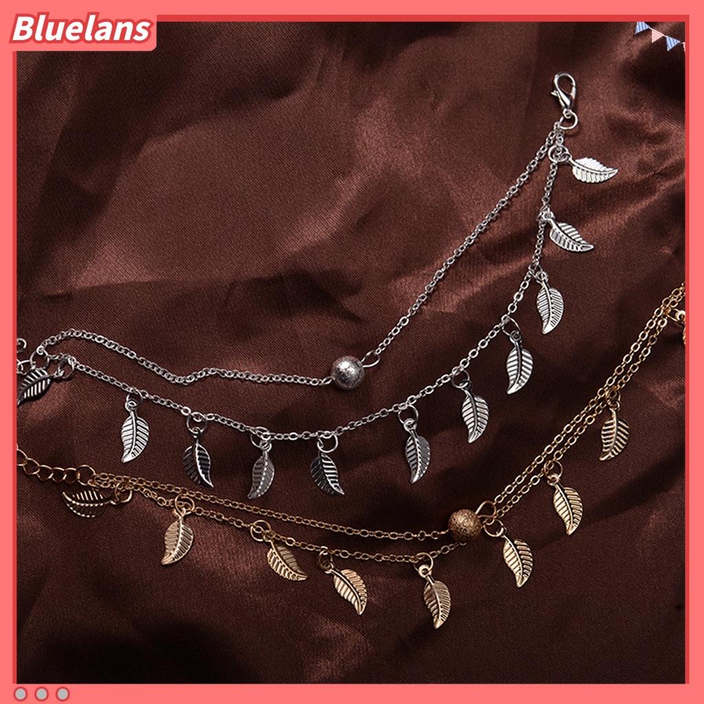 Gelang Kaki Rantai Dua Lapis Adjustable Dengan Liontin Daun Untuk Wanita