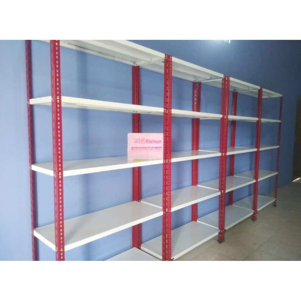 Rak Besi Siku Rak Gudang Rak Besi  Serbaguna Rak Besi Lubang Tiang Merah Shelving Putih BELUM ONGKIR