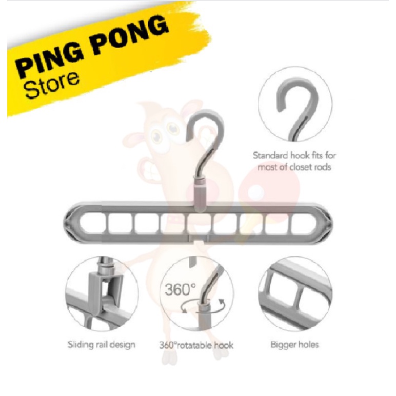 

Gantungan Baju 9 Lubang / Magic Hanger Multifungsional Foldable Hanger - PING PONG