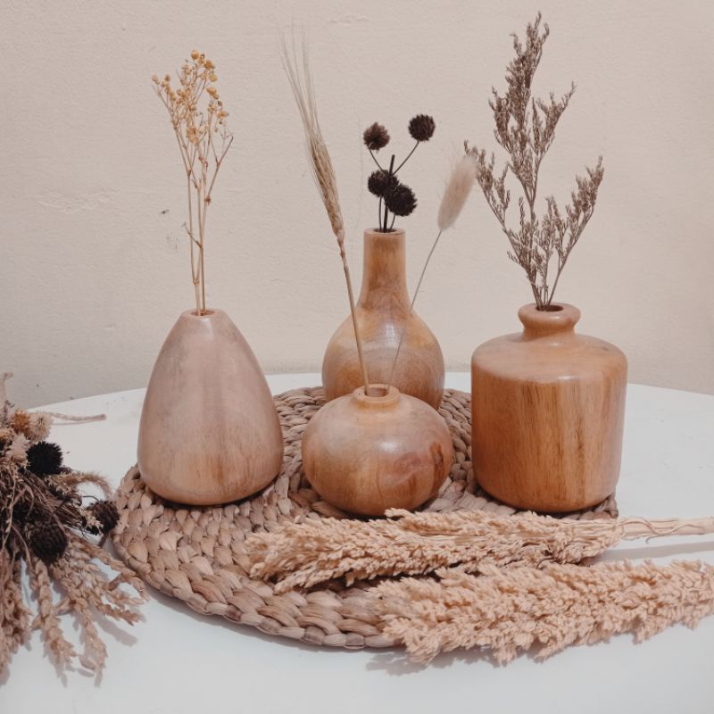 Vas Bunga Kayu Aesthetic / Vas Bunga Kering / Vas Kayu Mahoni / Dekorasi Estetik