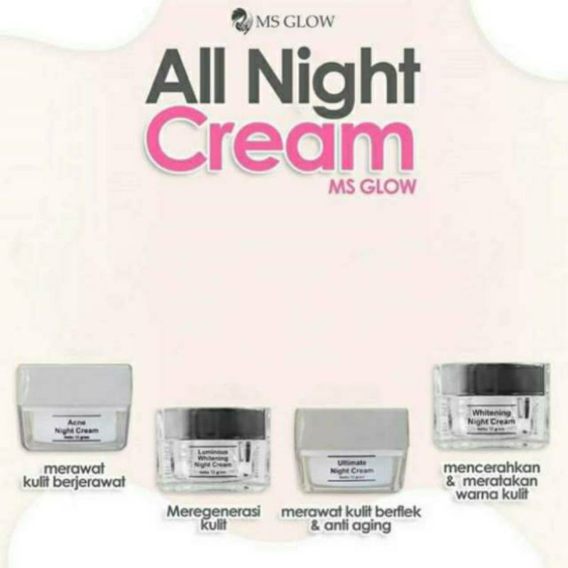 CREAM MS GLOW ECER SKINCARE WHITENING PENCERAH ORIGINAL RESELLER RESMI. NIGHT CREAM DAY CREAM. BB CR