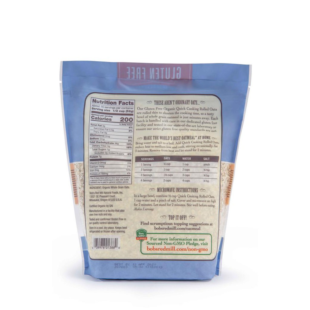 

Sale Bob's Red Mill Gluten Free Organic Old Fashioned Rolled Oat 907 gr