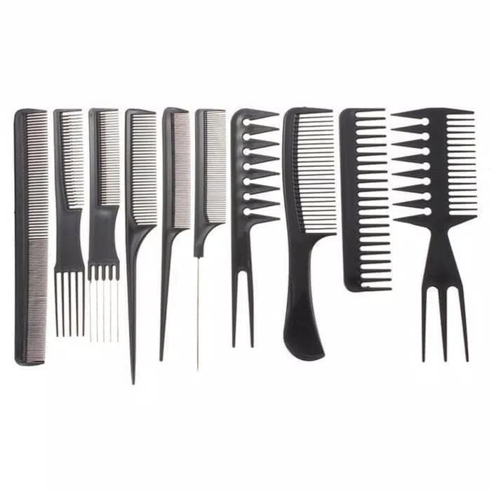 10 Sisir Set Hair Styling Untuk Salon Dan Barbershop - Sisir Pomade Sisir Barbershop Salon Pangkas Rambut 1 Set Isi 10