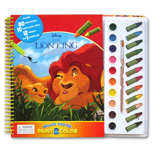 Disney The Lion King Deluxe Poster Paint & Color Book (80 Illustrations, 10 Water Paint Colors, 12 C