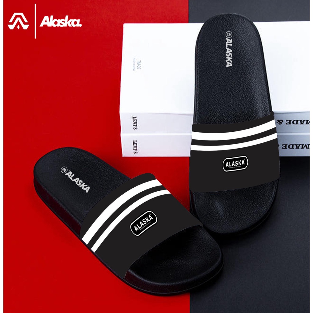 Sandal Slop Pria Dewasa Motif FLEX Black Reflectif ALASKA