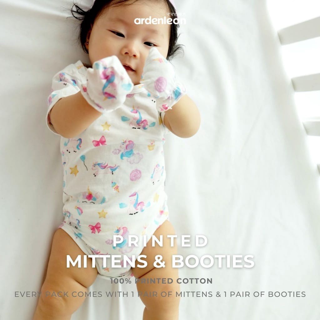 ARDENLEON Booties Mittens Printed Sarung Tangan Bayi (Baby Dino/Unicorn)