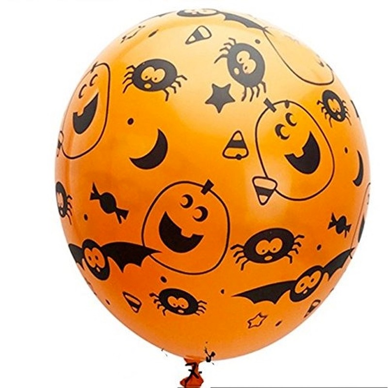 10pcs Balon Latex Tema Halloween Warna Hitam Oranye Untuk Dekorasi