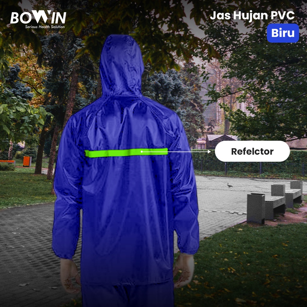 Bowin Jas Hujan PVC (Bahan Tebal + Reflektif + Anti Rembes Daun Talas) / Raincoat