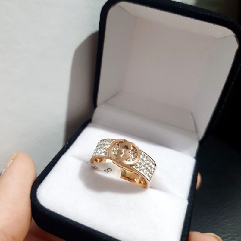 Cincin Titanium Asli Mata Kilau Rosegold Anti karat Stainless steel 015