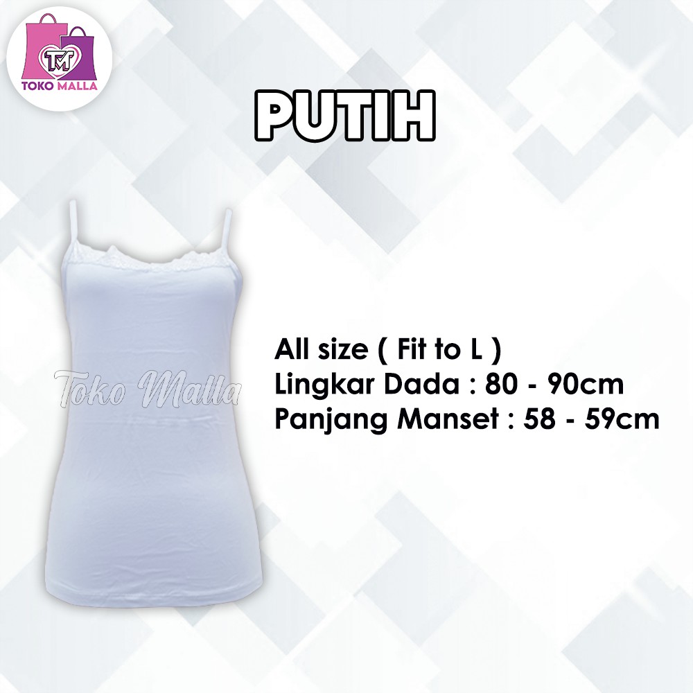 Camisol PREMIUM Tanktop Renda Tali Kecil, Tanktop Wanita Camisol Tali Kecil Camisole slim Ready stok-Putih