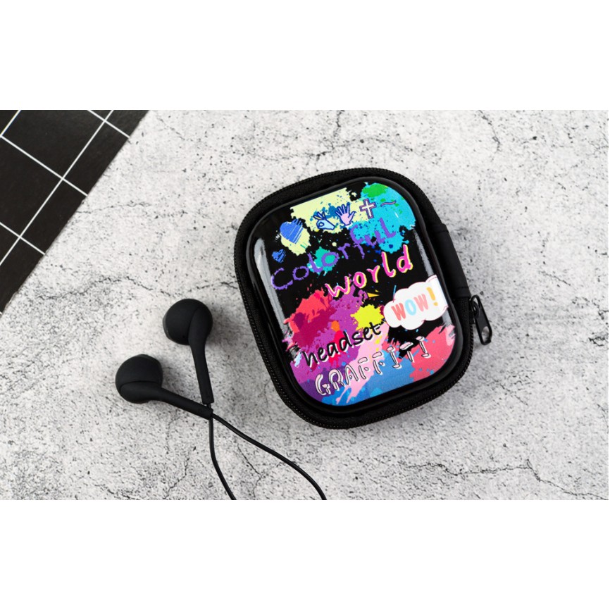 [E-182] Headset Earphone Motif ABSTRAK MUSIC / Wadah Earphone Motif Grafiti Musik Abstrak Coretan