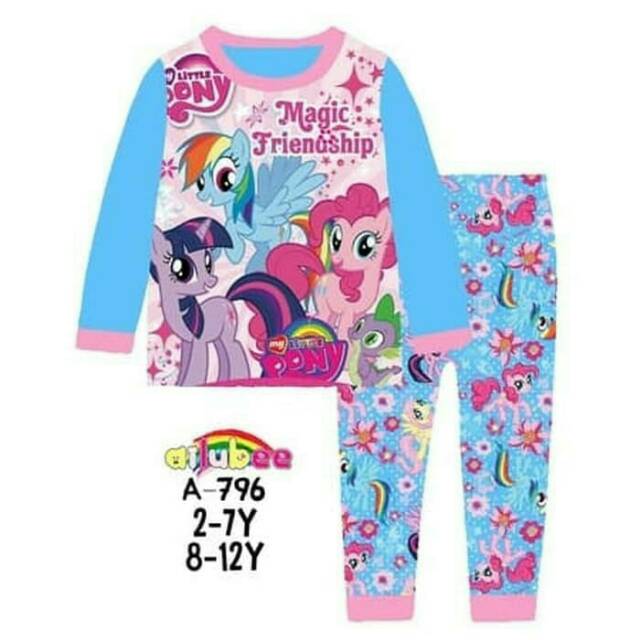 (2-7th) Piyama Baju Tidur Anak Perempuan Ailubee Kaos Little Pony Biru