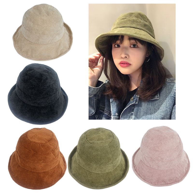 J Topi Bucket Fisherman Bahan Corduroy Velvet Warna Polos Pinggiran Lebar Untuk Wanita Shopee Indonesia