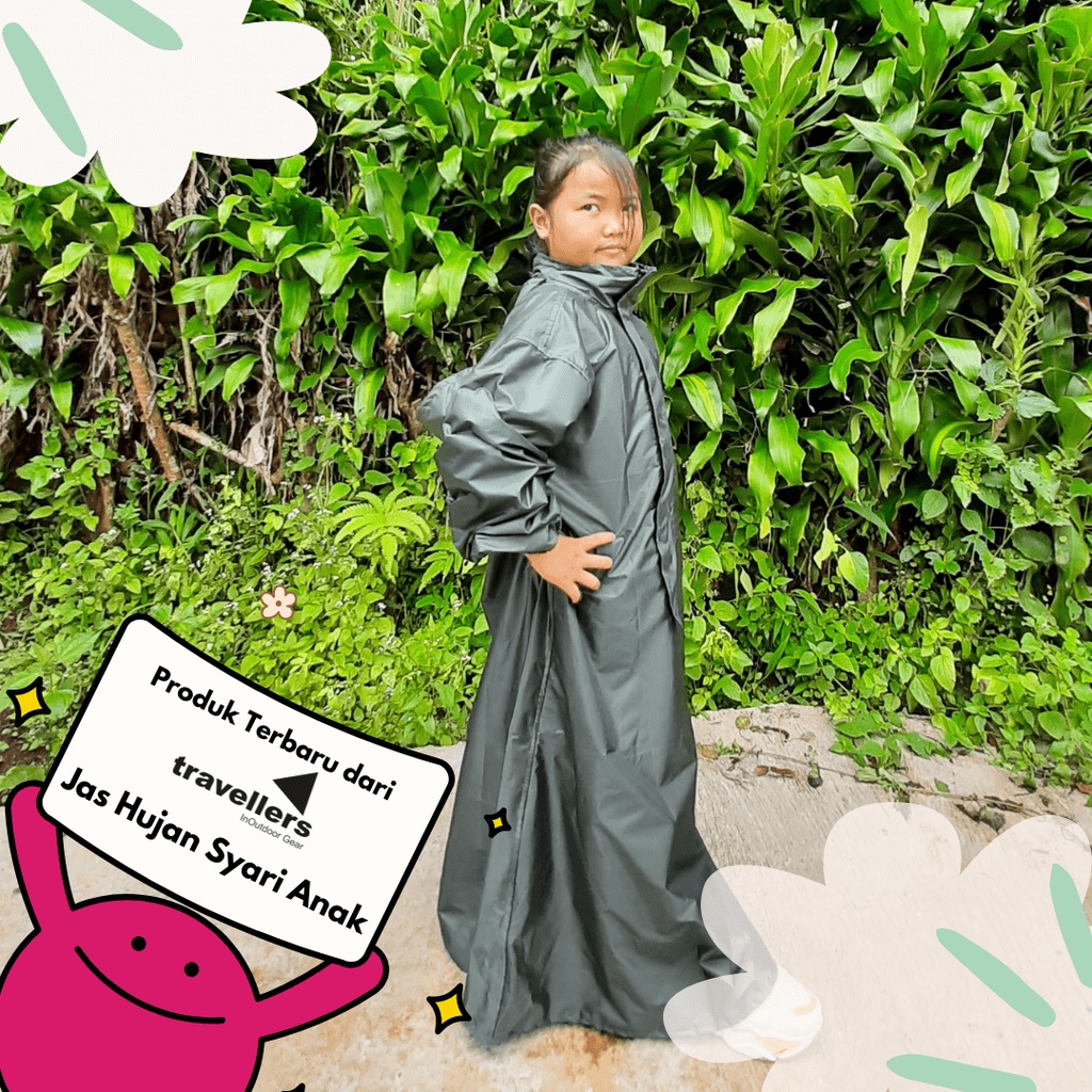 Jas Hujan Raincoat Ponco Mantel Mantol Syari Anak Perempuan Laki Laki Tanggung 7-12 Tahun Model Syar i Waterproof Tebal Premium